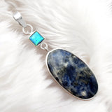 Sodalite & Fire Opal Solid 925 Sterling Silver Pendant