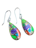 Kingman Blue, Purple & Green Turquoise Solid 925 Sterling Silver Earrings