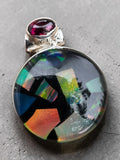 Aurora Opal & Onyx Solid 925 Sterling Silver Pendant