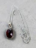 Garnet Solid 925 Sterling Silver Pendant with chain