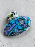 Kingman Turquoise and Charoite Solid 925 Sterling Silver Pendant