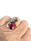 Kingman Red Rose Dahlia Solid 925 Sterling Silver Ring 6.5