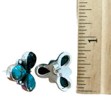 Kingman Blue Turquoise & Black Onyx Solid 925 Sterling Silver Earrings