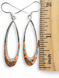Navajo Oyster Shell & Fire Opal Inlay Solid 925 Sterling Silver Earrings