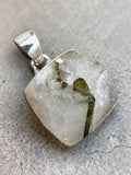 Rough Green Tourmaline in Quartz Solid 925 Sterling Silver Pendant
