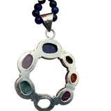Multi Gemstone Solid 925 Sterling Silver Pendant Lapis Beaded Necklace