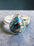 Kingman Turquoise with Pyrite Solid 925 Sterling Silver Ring 7