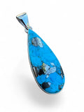 Kingman Turquoise w Pyrite Solid 925 Sterling Silver Pendant