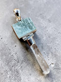 Rough Aquamarine & Quartz point Solid 925 Sterling Silver Pendant