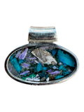 Kingman Turquoise and Charoite Solid 925 Sterling Silver Pendant
