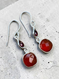Carnelian & Garnet Solid 925 Sterling Silver Earrings