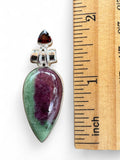 Ruby Zoisite & Garnet Solid 925 Sterling Silver Pendant