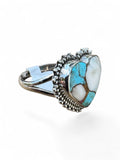 Heart Kingman Blue Ice Dahlia Solid 925 Sterling Silver Ring 9