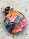 Kingman Pink Dahlia Turquoise & Garnet Solid 925 Sterling Silver Pendant (Copy)