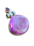 Pink Titanium Druzy & Garnet Solid 925 Sterling Silver Pendant