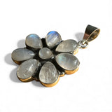 FLOWER Rainbow Moonstone Solid 925 Sterling Silver Pendant