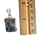 Rough Rainbow Moonstone with Tourmaline Solid 925 Sterling Silver Pendant