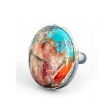 Kingman Turquoise & Spiny Oyster Solid 925 Sterling Silver Ring 6.5
