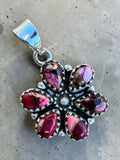 Kingman Red Rose Dahlia flower Solid 925 Sterling Silver Pendant