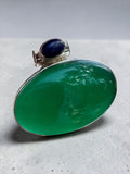 Green Onyx & Lapis Solid 925 Sterling Silver Pendant