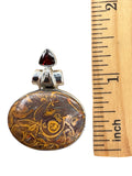 Coquina Jasper & Garnet Solid 925 Sterling Silver Pendant