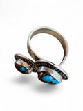 Kingman Turquoise & Spiny Oyster Solid 925 Sterling Silver Ring ADJ