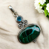 Malachite Azurite Solid 925 Sterling Silver Pendant