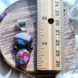 Pink Dahlia & Amethyst Solid 925 Sterling Silver Pendant