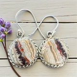 Crazy Lace Agate round Solid 925 Sterling Silver Earrings