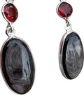 Hypersthene & Garnet Solid 925 Sterling Silver Earrings