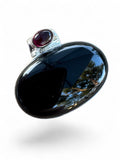 Black Onyx & Garnet Solid 925 Sterling Silver Pendant