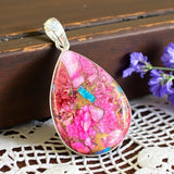 Kingman Pink Dahlia Turquoise Solid 925 Sterling Silver Pendant