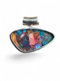 Kingman Pink Dahlia Turquoise & Garnet Solid 925 Sterling Silver Pendant