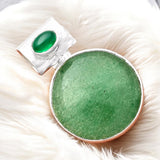 Green Aventurine & Onyx Solid 925 Sterling Silver Pendant