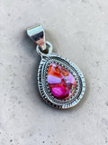 Kingman Pink Dahlia Turquoise Solid 925 Sterling Silver Pendant