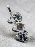 Meteorite, Herkimer Diamond & Pyrite Solid 925 Sterling Silver Pendant
