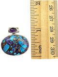 Kingman Purple & Blue Turquoise & Amethyst Solid 925 Sterling Silver Pendant
