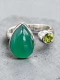 Green Onyx & Peridot Solid 925 Sterling Silver Ring 6
