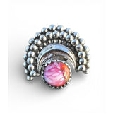 Kingman Pink Dahlia Turquoise Solid 925 Sterling Silver Ring 6.5