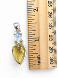 Rough Citrine & Rainbow Moonstone Solid 925 Sterling Silver Pendant