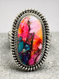 Kingman Pink Dahlia Turquoise Solid 925 Sterling Silver Ring 10
