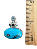 Kingman Turquoise, Pyrite & Blue Topaz Solid 925 Sterling Silver Pendant
