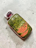 Unakite & Garnet Solid 925 Sterling Silver Pendant
