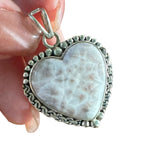HEART Natrolite Pink Larimar Solid 925 Sterling Silver Pendant