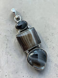 Black Striped Agate Silver Overlay Pendant