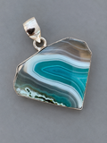 Teal Botswana Agate Silver Overlay Pendant