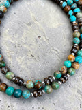 Hubei Turquoise & Bronzite Solid 925 Sterling Silver Beaded Necklace