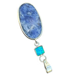 Sodalite & Fire Opal Solid 925 Sterling Silver Pendant