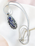 Fordite & Blue Topaz Solid 925 Sterling Silver Pendant with 20 in chain