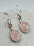 Rose Quartz & Garnet Solid 925 Sterling Silver Earrings